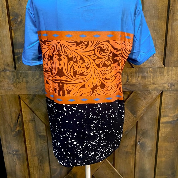 Electric Blue & Tooled Leather Print Splatter Paint Tee - Picture 6 of 13